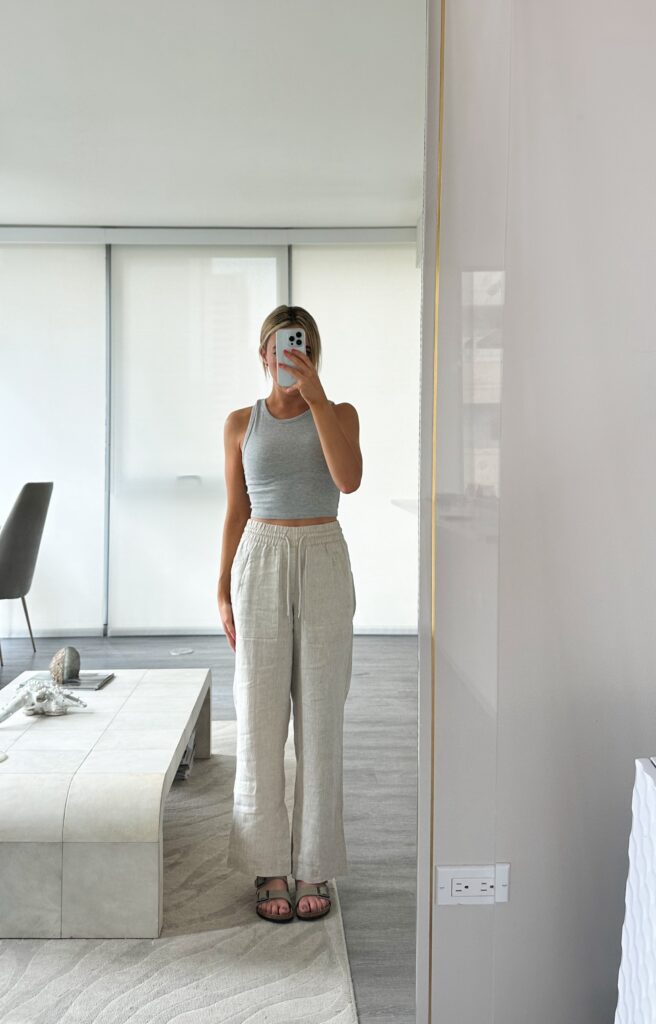 beach day linen pants outfit